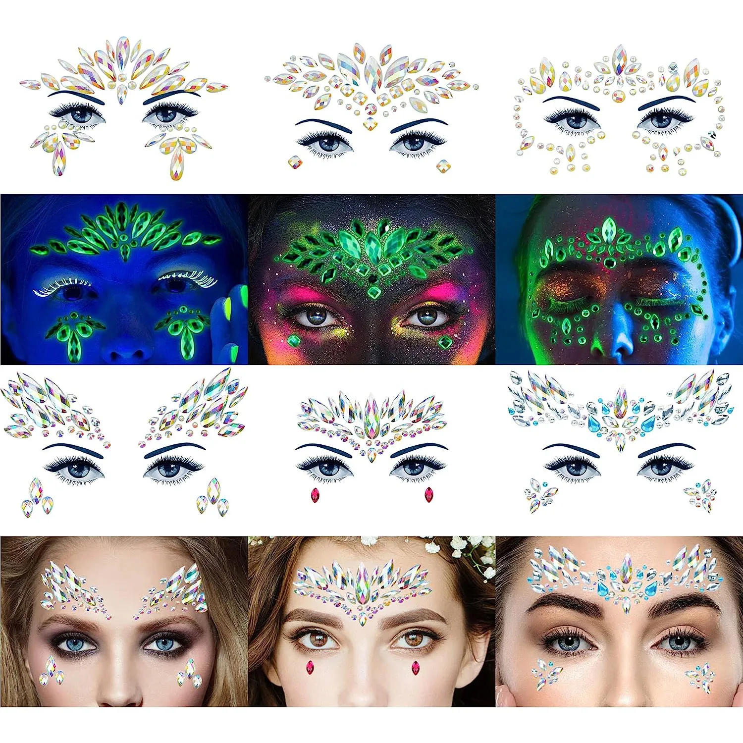 Face Gems-Face Jewels Stick On Rhinestones Stickers Chunky Glitter, Gemstones Temporary Tattoo Gifts for Women