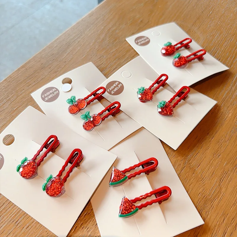 Hair Clips Premium Resin Cartoon Fruit Duckbill Clips Shiny Red Cherry Kids Girls Side Bangs Flyaways Taming Hair Accessories