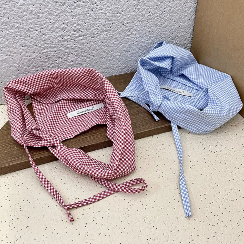 

Red Hair Scarf Bohemia Bandana Soft Wrap Blue Triangle Hair Band Strap Adjustable Pastoral Style Lattice Headband Photograh