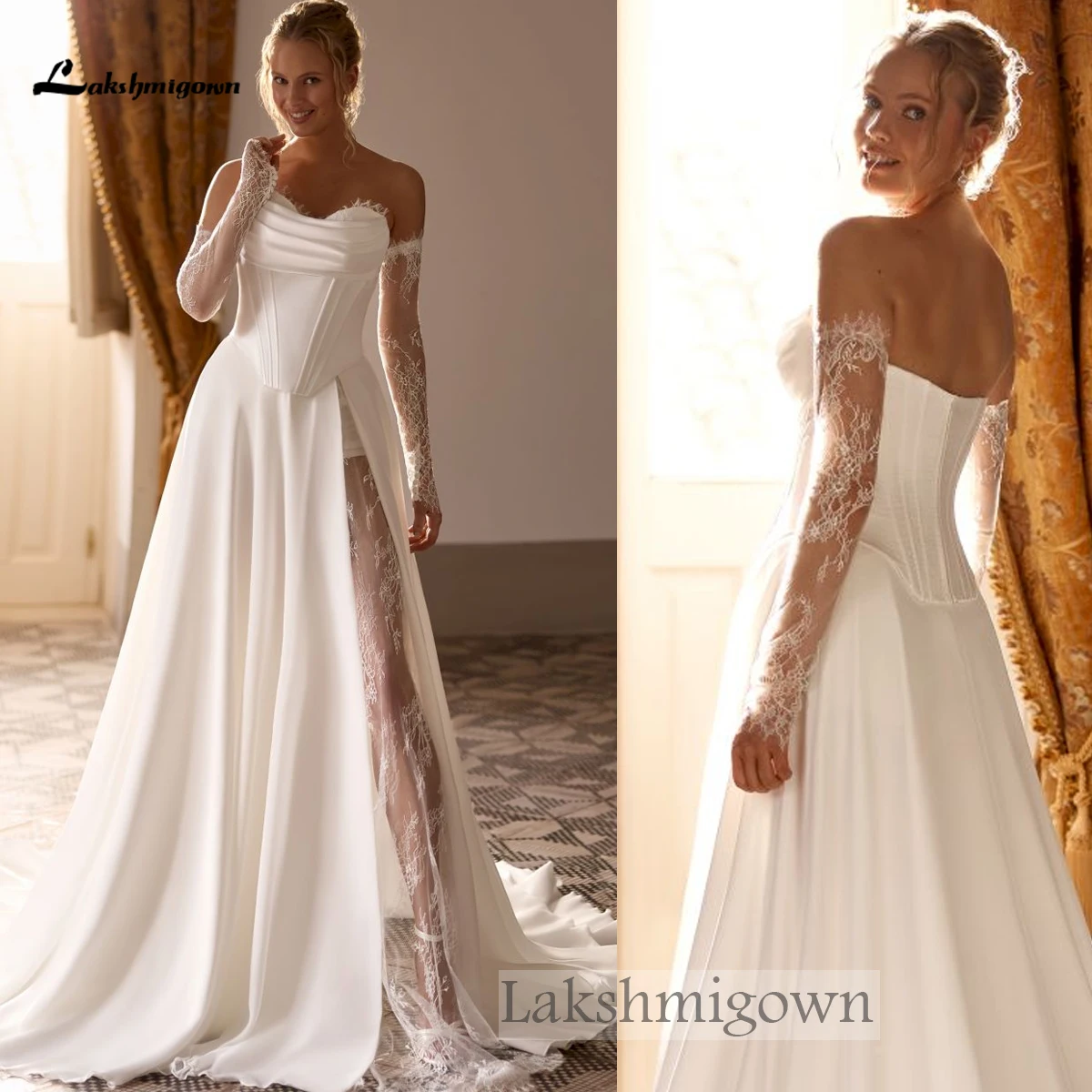 Lakshmigown Crepe Satin Wedding Dress 2027 Strapless Corset Bodice Lakshmigown Crepe Satin Wedding Dress 2027 Strapless Corset Bodice