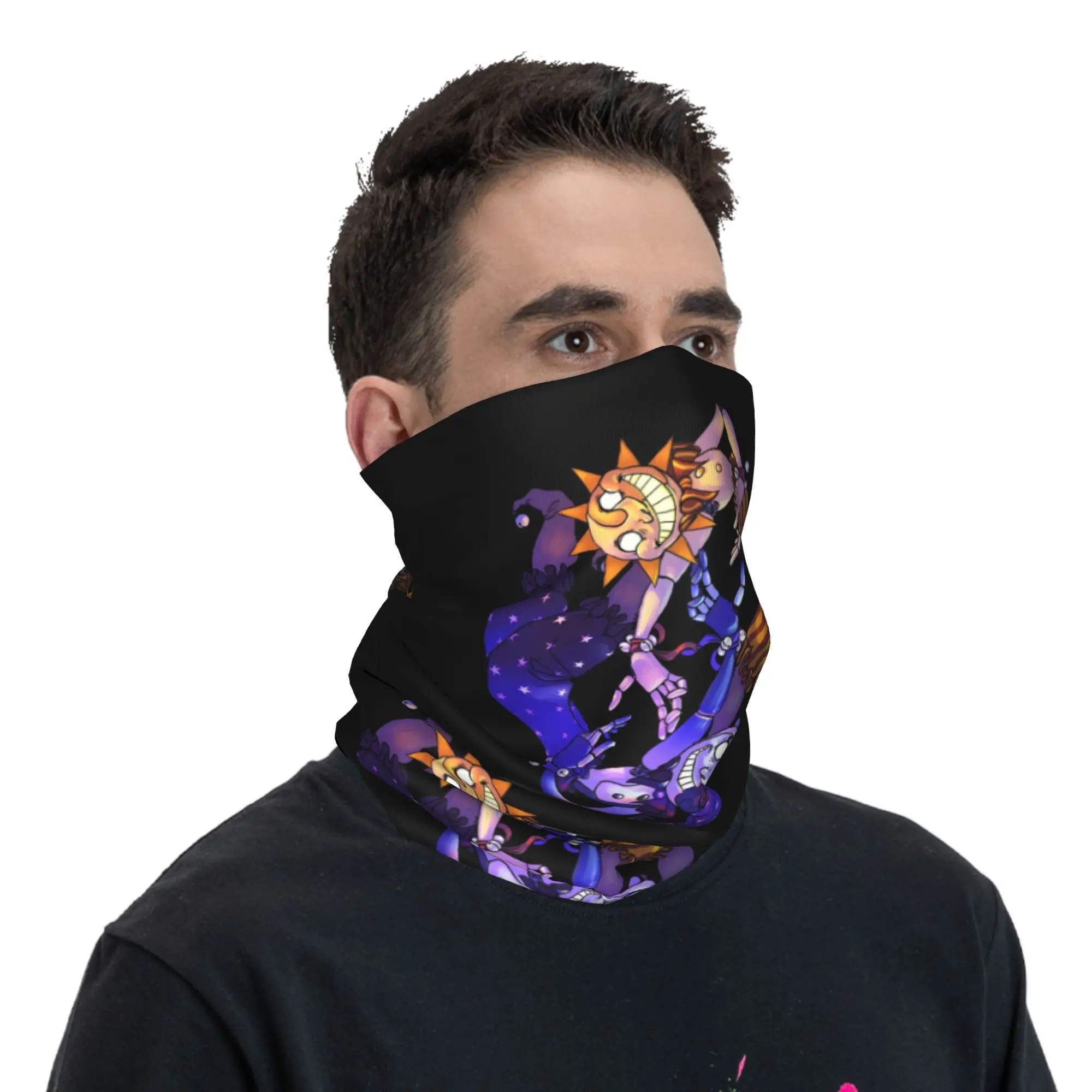 Sun And Moon FNAF Security Breached Bandana Neck Warmer Men Women Winter Ski Hiking Scarf Gaiter Sundrop Moondrop Face Cover view 5