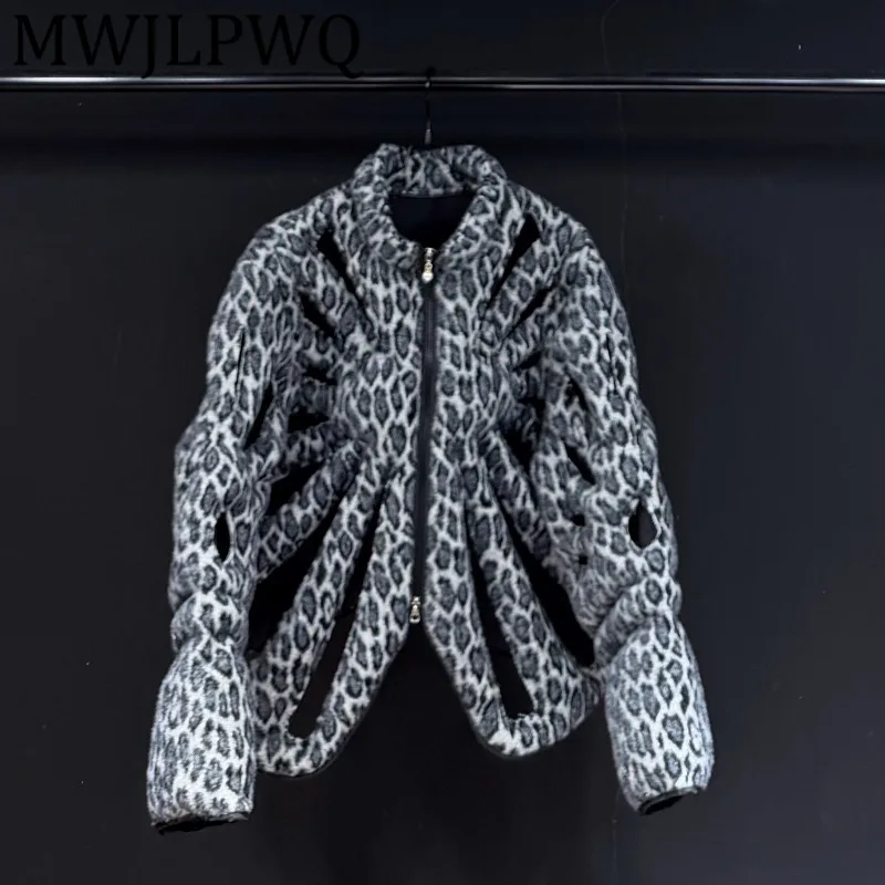 

MWJLPWQ 2025 New Design Heavy Craft Hollow Leopard Print Patchwork Cotton Jacket For Men And Women Loose Casual Tops Tide 12636