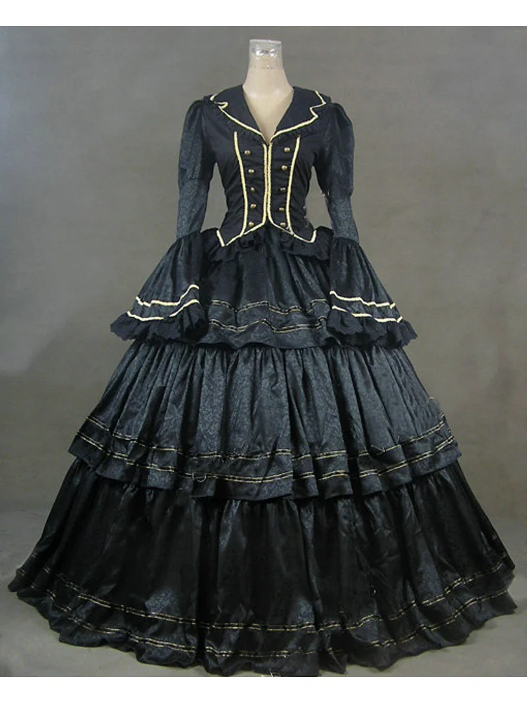 

Retro Lolita Gothic Belly Black Dark Pattern Dress Palace Princess Long Sleeve Dress