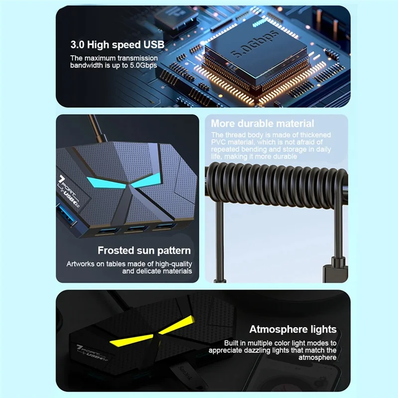 新しい！ 7ポートUSB 3.0 Type-Cハブ拡張器 5Gbps高速OTGアダプタードッキングステーション ノートパソコン用ハードドライブ、マウス、キーボード対応