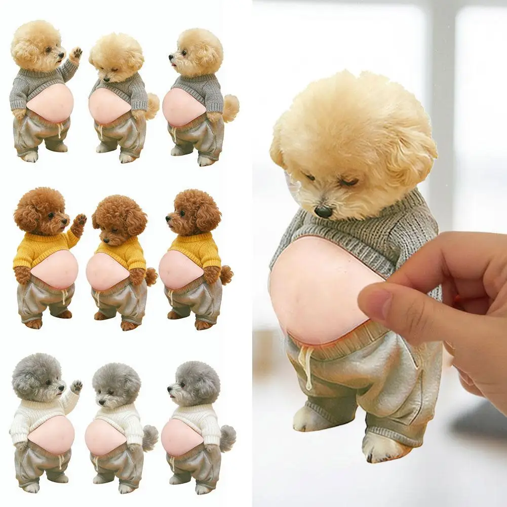 3pcs Teddy Dog Belly Sticker, Anti-Scratch Protection Corgi Stickers, 3D Soft Belly Pinch Sticker for Car Door Fridge Book Phone