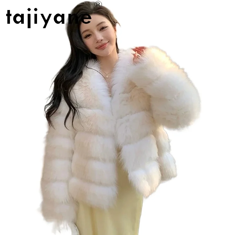 TAJIYANE Natural Fox Fur Coat Women Short Real Fur Jacket Womens Winter Coats V-neck Furry Tops Warm Jackets Korean Дубленка