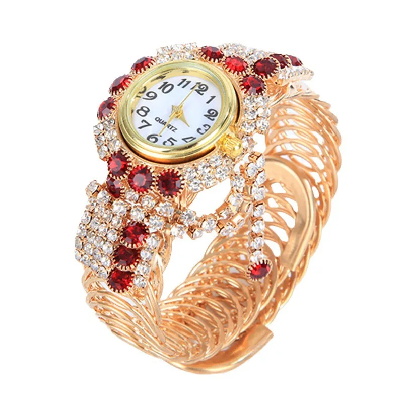 UTHAI CQ209 Fashion Diamond Ruby Quartz Watch Women\'s Decorative Versatile Diamond Elastic Gold Spring Bracelet Women\'s Watch