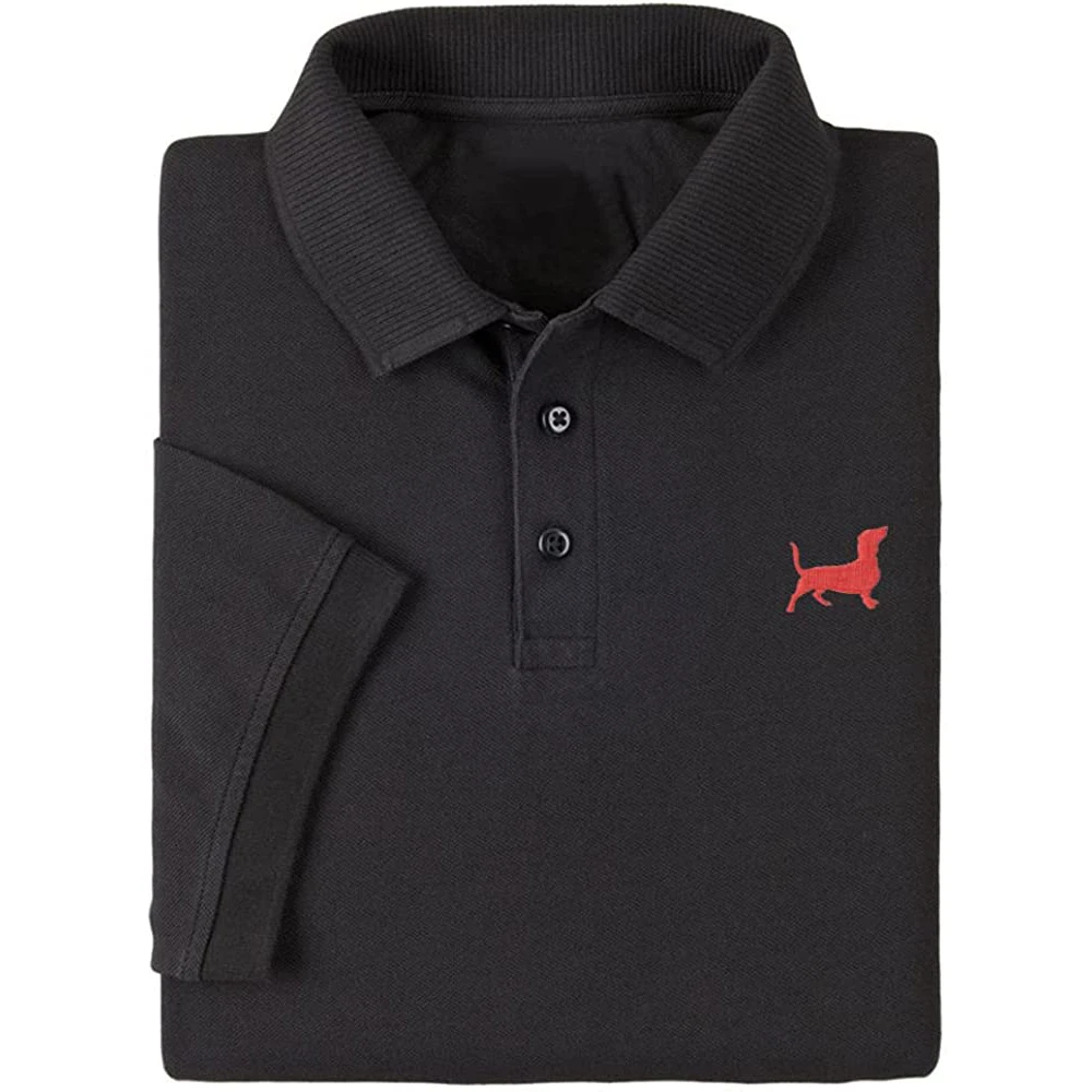 Lyprerazy Men's Casual Polo Shirt Dachshund Dog Embroidered Short Sleeve Golf Polo-Shirt