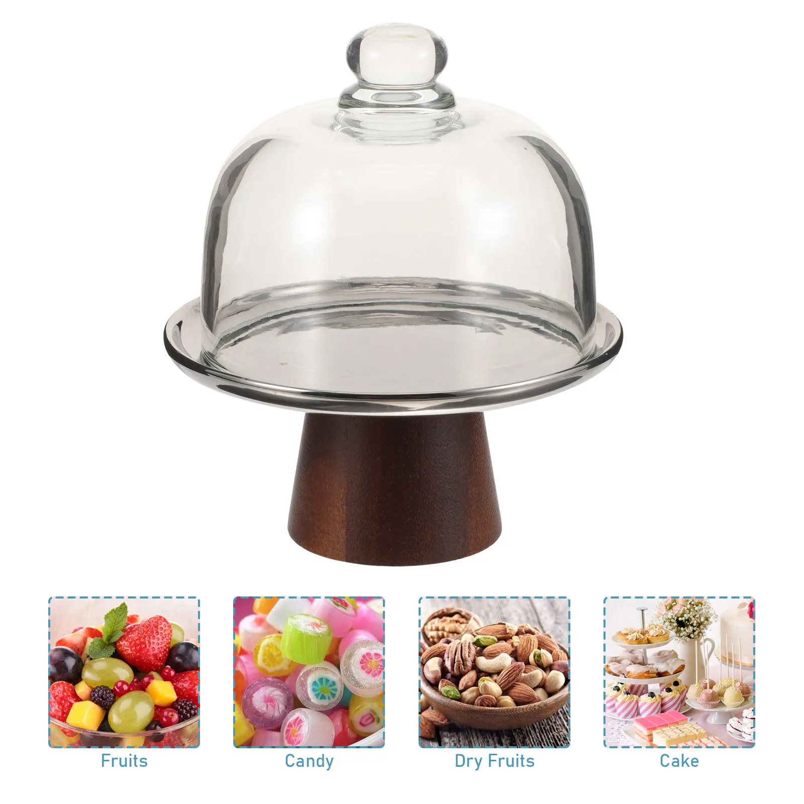 

Cake Cake Serving Stand With Lid Glass Dome Wooden Base Reusable Dessert Display Holder For Wedding Birthday Home Use