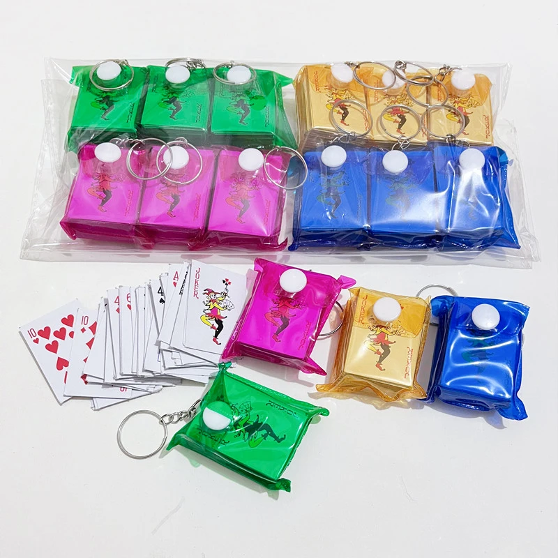 1 Set Portable Mini Playing Cards Poker Keychain Random Color Small Board Game Key Chain Playing Game Card Creative Child Gift