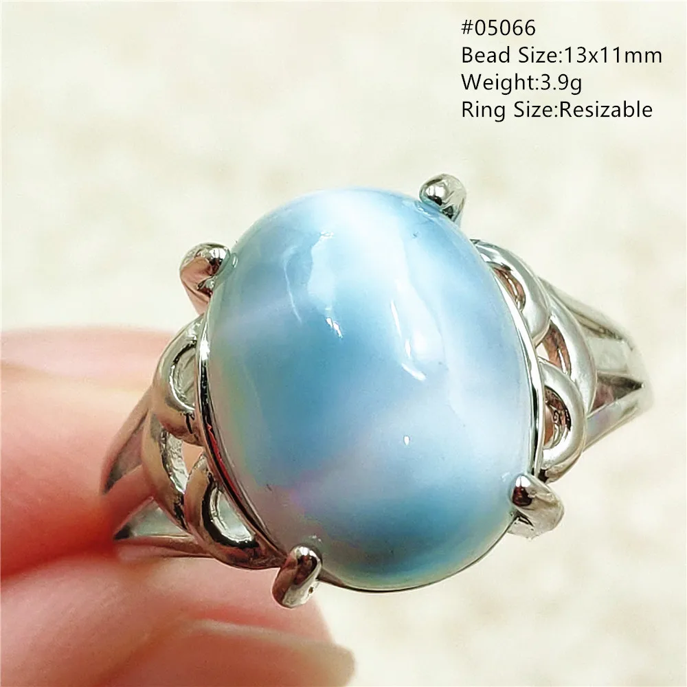 Natural Blue Larimar Adjustable Ring 925 Sterling Silver Larimar Gemstone Women Men Water Pattern AAAAA