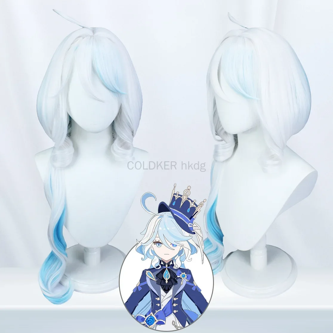 

Focalors Wig Game Genshin Impact Furina Focalors Hydro Archon Cosplay Costume Women Blue White Curly Hair Anime Wigs