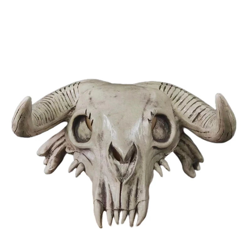 Máscara de calavera de cabeza de toro, casco de tótem de cuerno largo de Animal aterrador, disfraces de fiesta de Cosplay indio salvaje, accesorios de Halloween, máscaras de látex