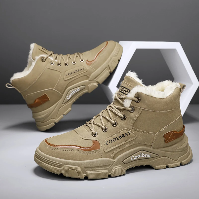 

Mid-top men's versatile and comfortable fleece-lined snow boots, outdoor fashion trendy casual sports hiking boots