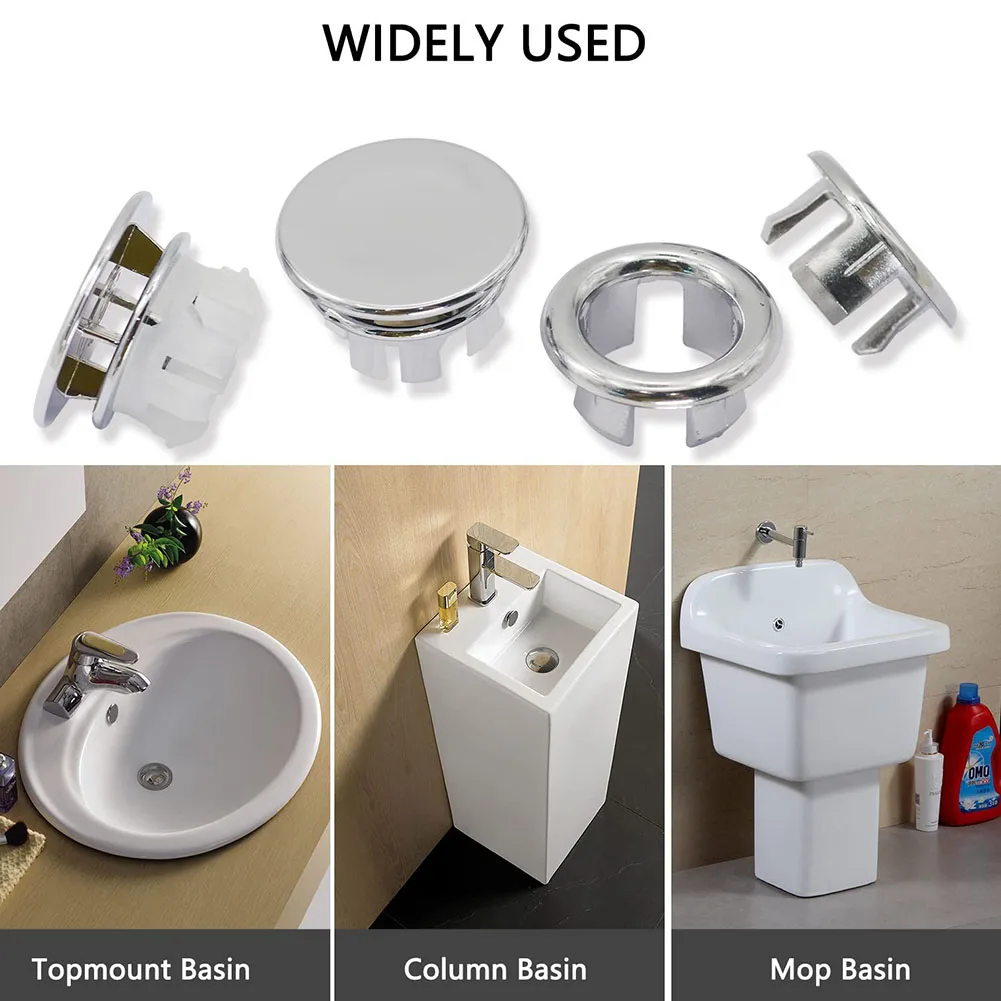 

Bathroom Kit Sink Spare Parts Improvement Decorative Chrom Cover Hole Overflow Ring Round ABS Plastic Basin New