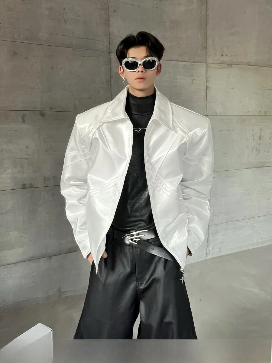 

Ace Tailors Men's Silk Shoulder Pad Jacket High Gloss Deconstructed Design CleanFit Advanced Feel Outerwear for Youth Autumn ...
