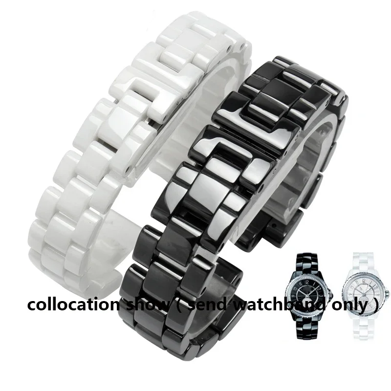 For J12 ceramics wristband high quality women's men's watch strap Fashion bracelet black white 16mm 19mm