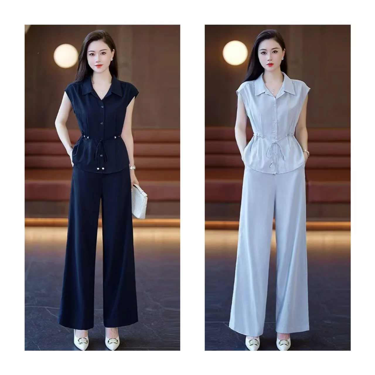 Fashionable Shirt Set 2026 Summer New Style Elegant and Slimming and Western-style Top Two-piece Set for Reducing Age