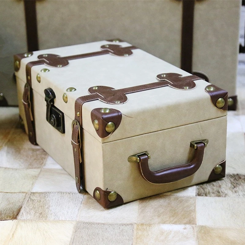 Beige Matte Leather Suitcase Model Room Storage Box Model Room Hotel Club Wardrobe Window Exhibition Hall Decoration Ornaments