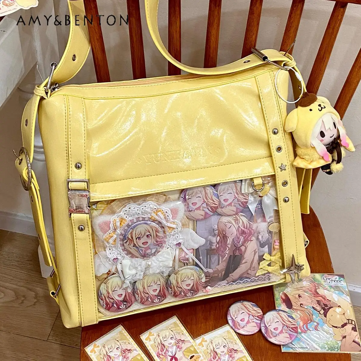 Original Preppy Style Cute Itabag Leather Japanese Animation Transparent Large Capacity Daily Versatile Messenger Bag Students