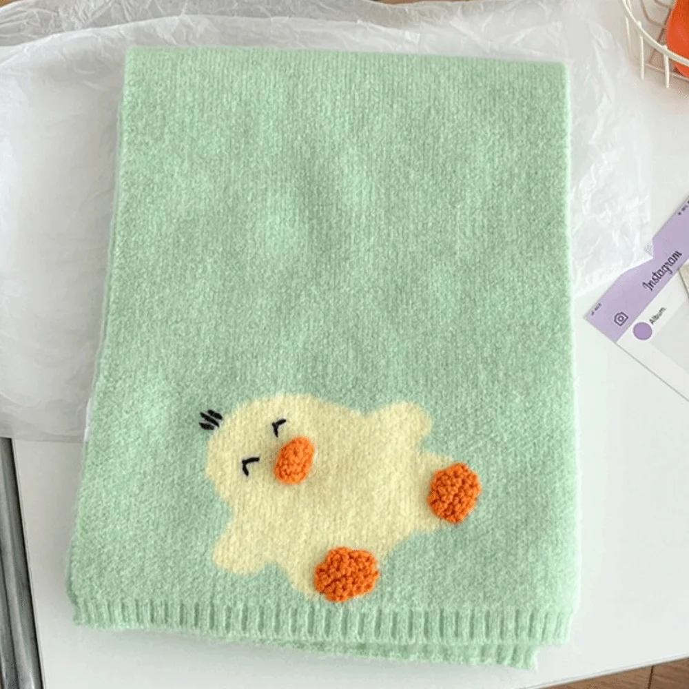 Panda Colorful Cartoon Embroidery Scarf Korean Style Thickened Cashmere Knitted Scarf Windproof Sweet Winter Neck Warmer Women