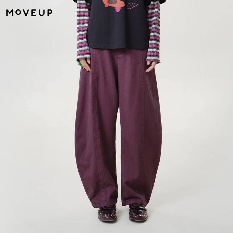 MOVEUP Women's Pleated Curved Wide Leg Barrel Pants 2026 Autumn Lyocell Back Elastic Waist Trousers Casual Loose Pants 3ELQ20107