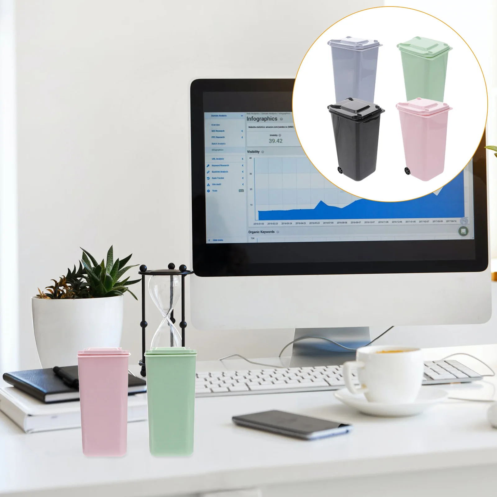 

Desktop Trash Can Mini Garbage Office Bin Junk Case Waste Basket Organizer Clamshell Design Premium Material Practical
