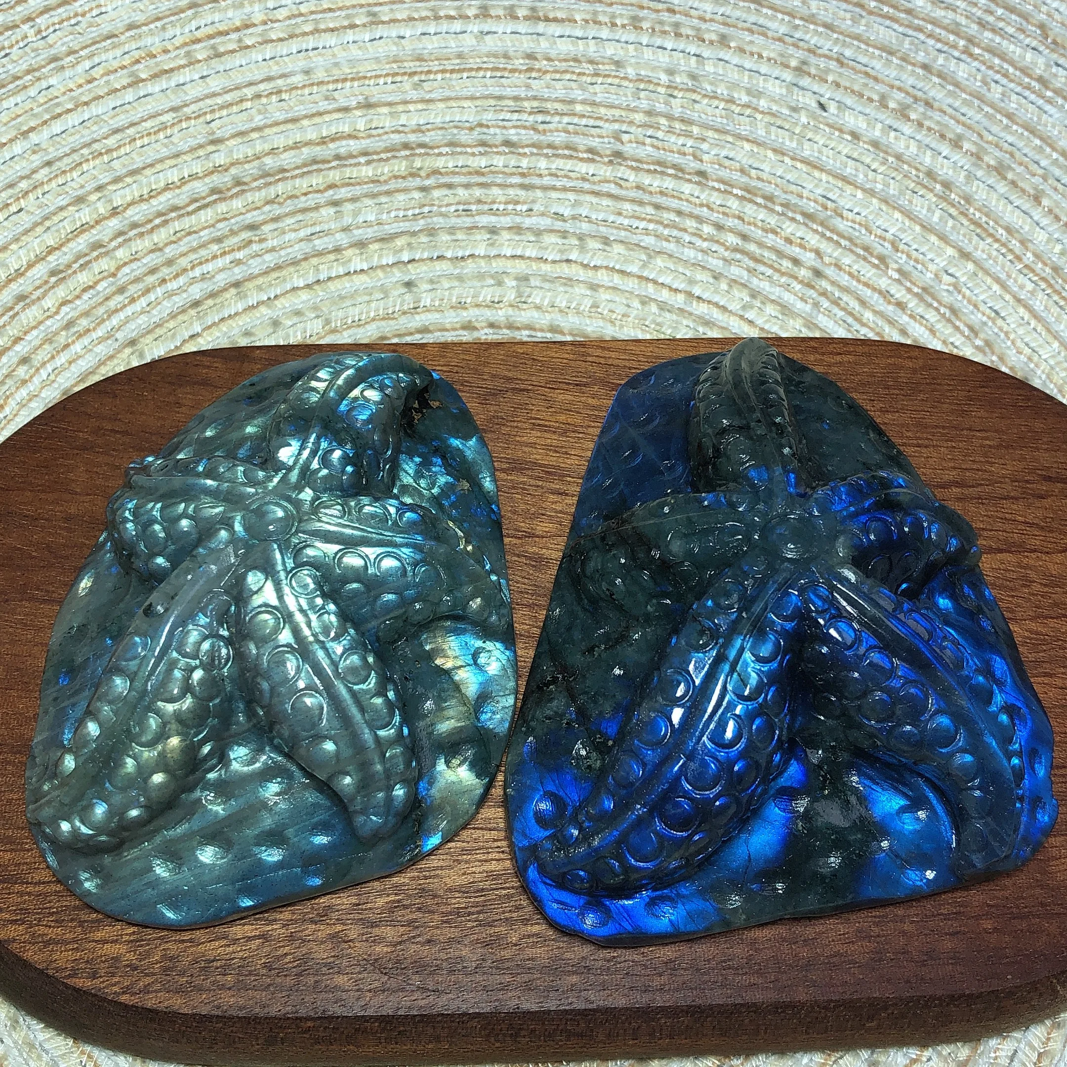 Natural Crystals Labradorite Starfish Carving Blue Flash Healing High Quality Energy Reiki Home Decroration Room Decro