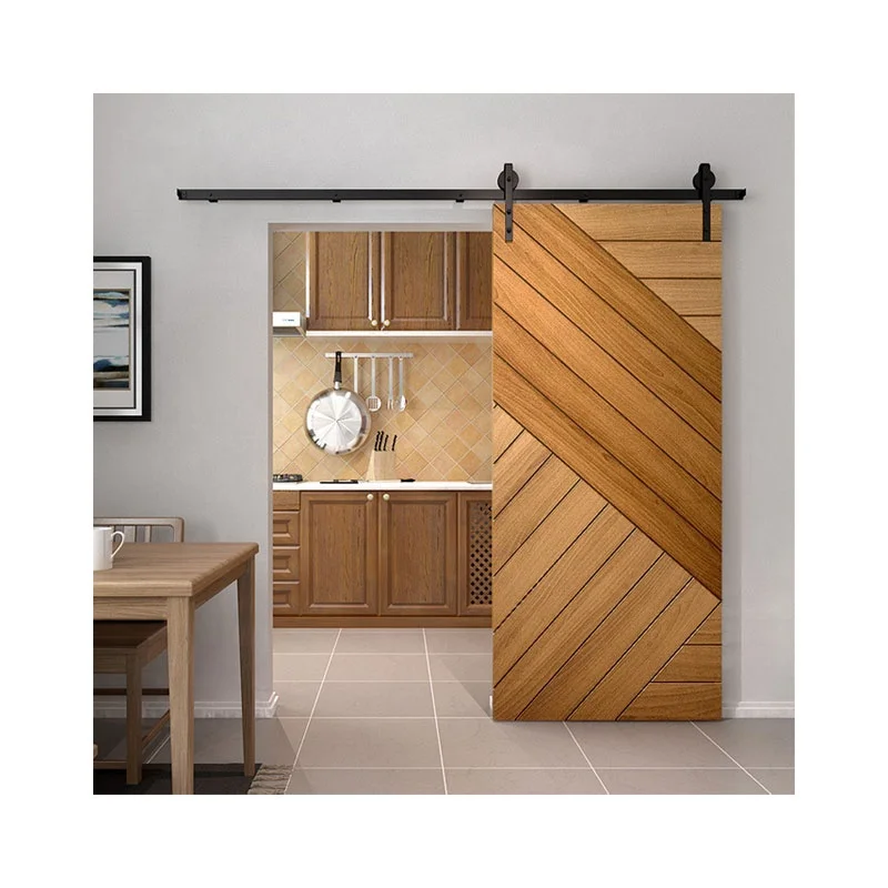 Modern home interior solid wood large striped design bedroom sliding barn doors