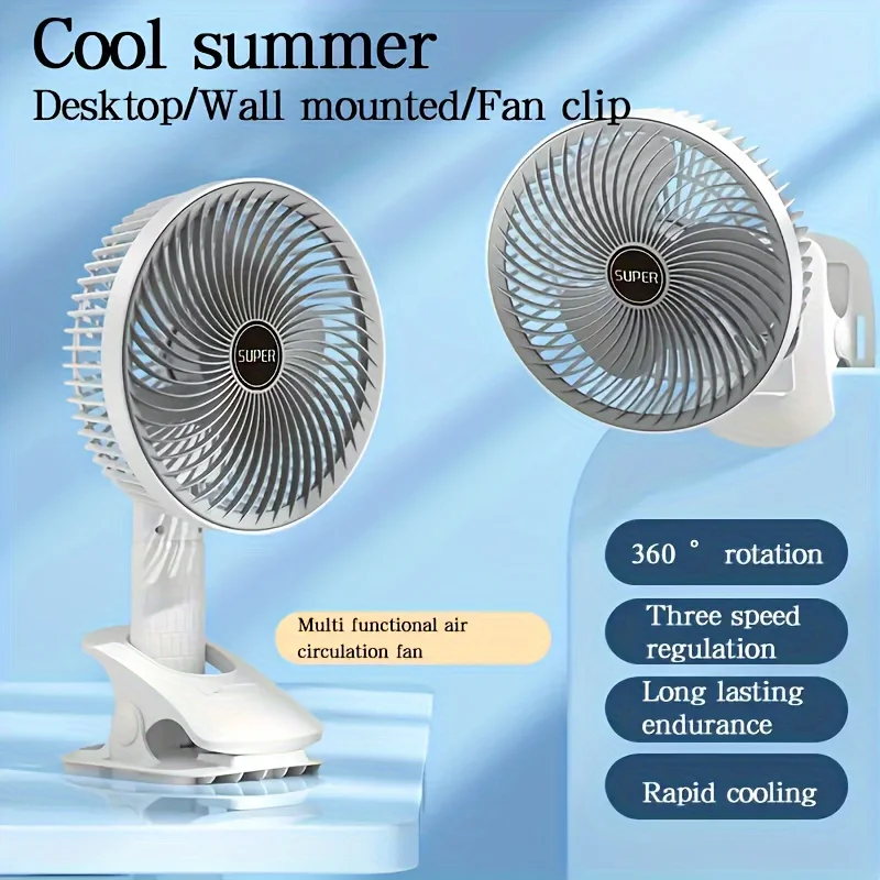 Electric Desktop Fan Clip Fan Ventilator USB Rechargeable Personal Handheld Fan with Adjustable Angle Home Bedroom Dormitory