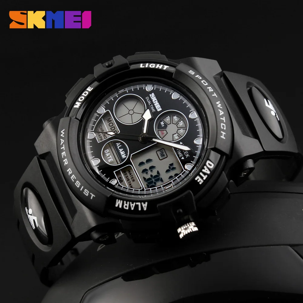 SKMEI Sports Kids Watches 5Bar Waterproof Wristwatch For Boys Girls Back Light Dual Time Display Children Watch Relogio Infantil