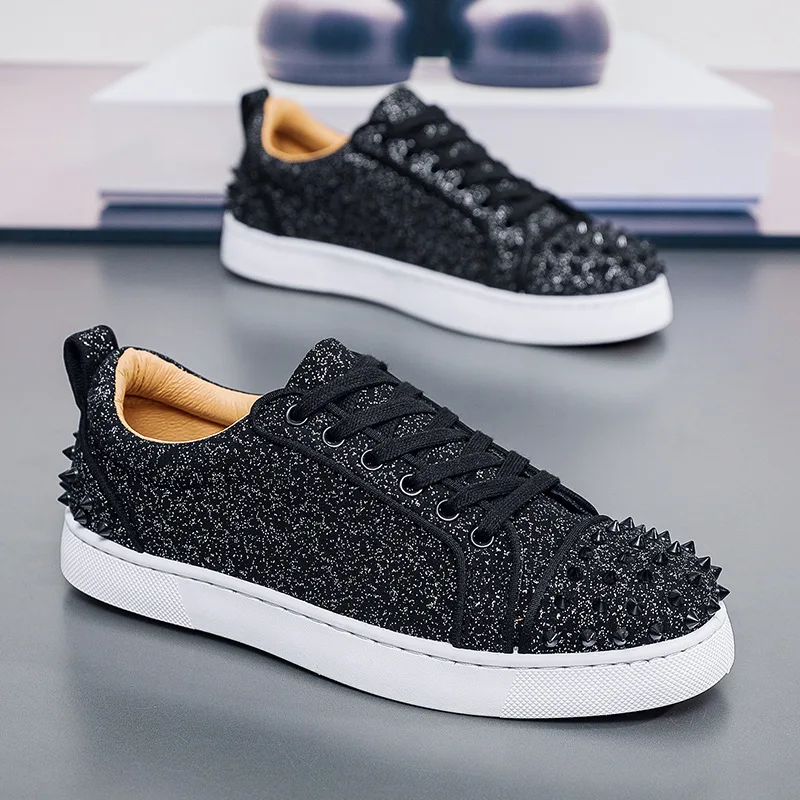 39-45 B-boy Bling Skateboard Shoes Men Glitter Designer Shoes Sequined Rivets Casual Sneakers for Man Hip-Hop Street Dance Party