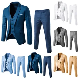 Men Suits For Business Wedding Blazers 2 Pieces 3 Sets Elegant Full Vest Pants Coats 2024 Formal Jackets Luxury