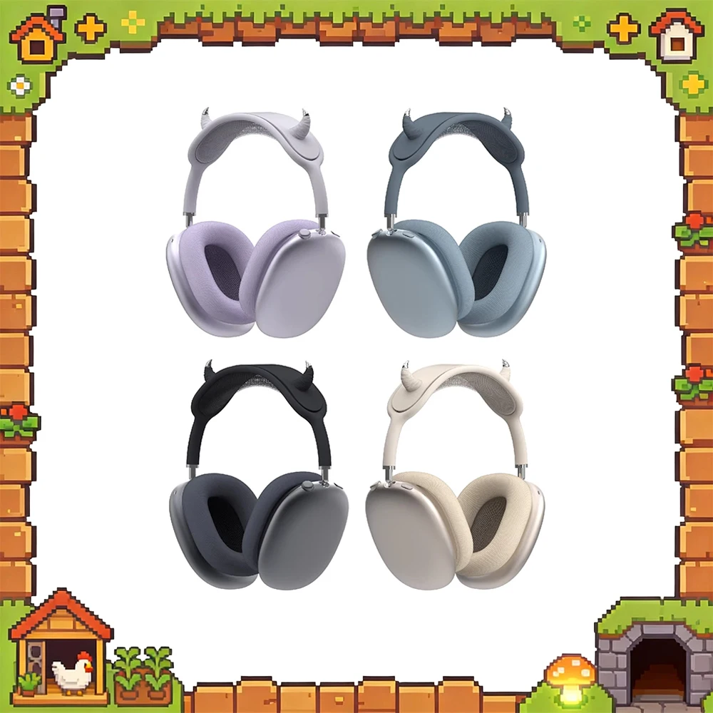 XKSU Devil's Horn Geometric Headphone Case For Airpodsmax Soft Silica Gel Earphone Protective Case Electroplating Silver Gifts
