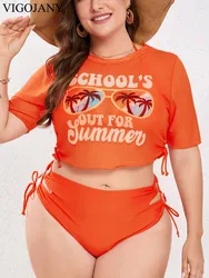 VigoJany 2025 Pomarańczowa 3-częściowa spódnica z siatki Plus Size Bikini Set Kobiety Wysoka talia Hollow Duży kostium kąpielowy Halter Chubby Strój kąpielowy