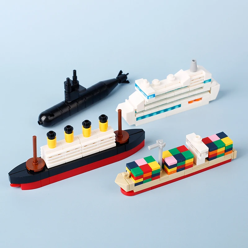 DIY Mini Model Bricks Cruise Ship Cargo Ship Submarine Building Blocks Sea Vessel Titanic Boat Scene Matching Kids Children Toys