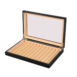 12 Grid Student Glass Cover Scratch Resistant Rectangular Wooden Display Box Wear-Resistant Dustproof Storage Visible Gift