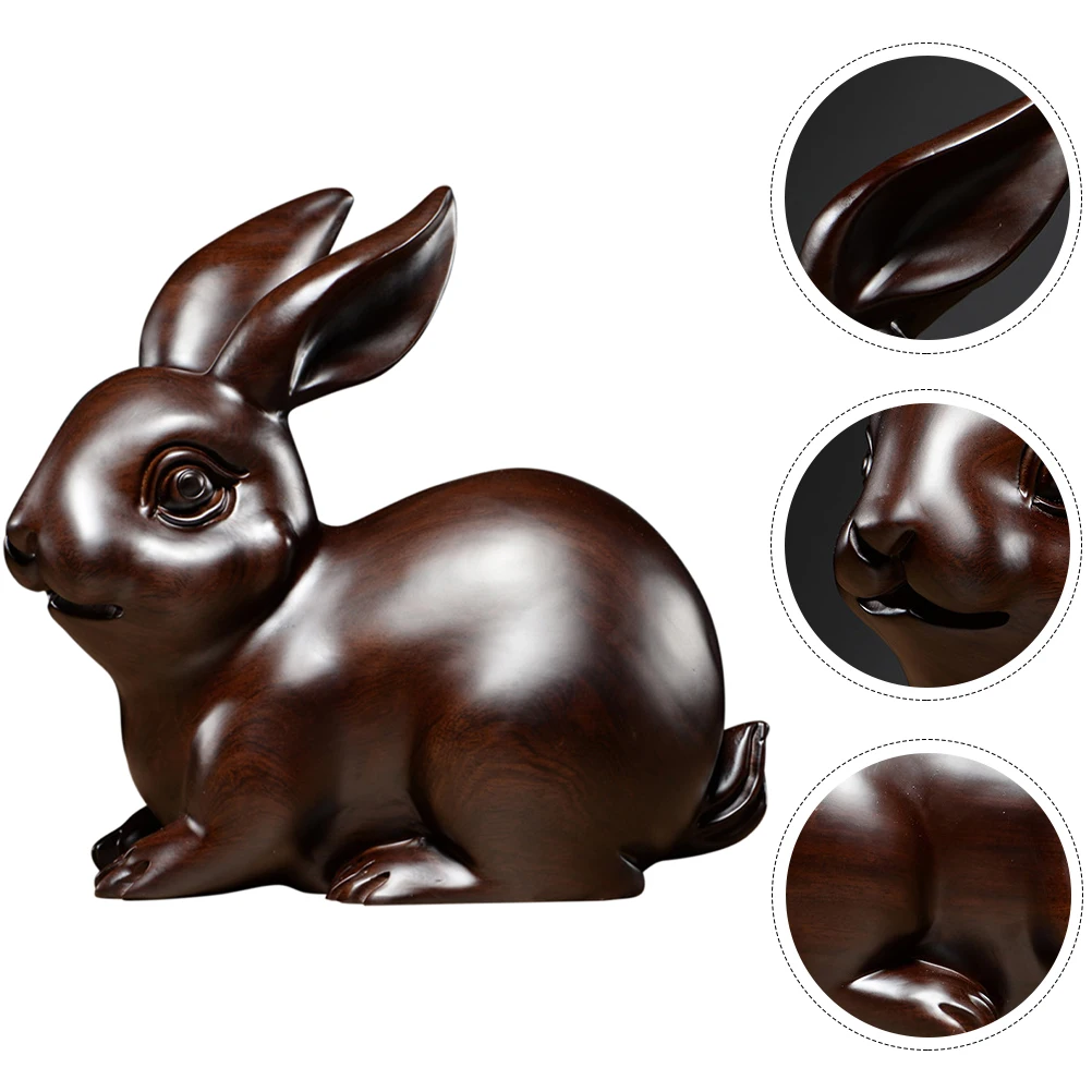 

Wood Carving Rabbit Ornament Animal Ornaments Bunny Figurine Decor Exquisite Model Lighthouse Wooden