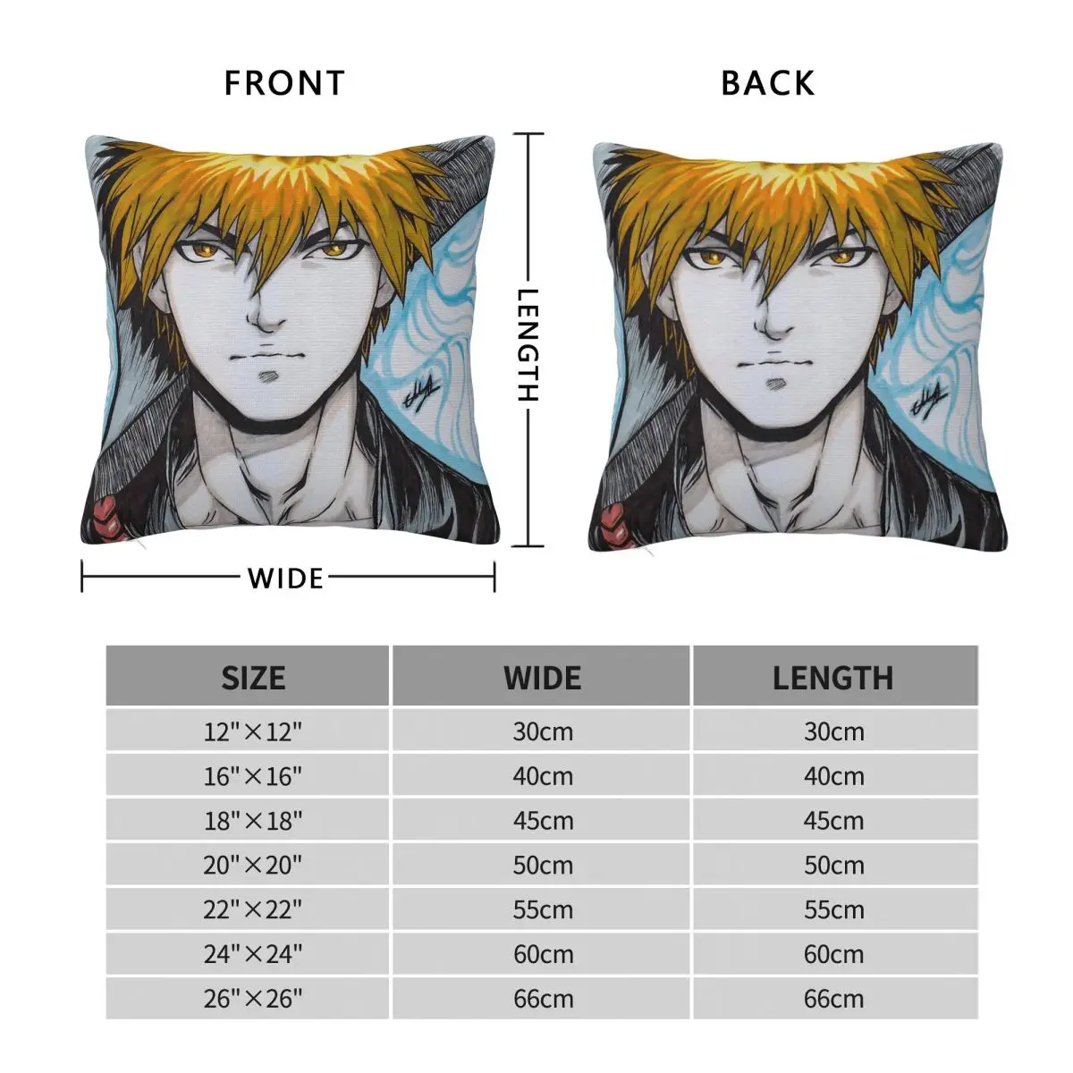 Bleach Anime Ichigo Kurosaki Square Pillowcase Polyester Linen Velvet Printed Zip Decor Car Cushion Case