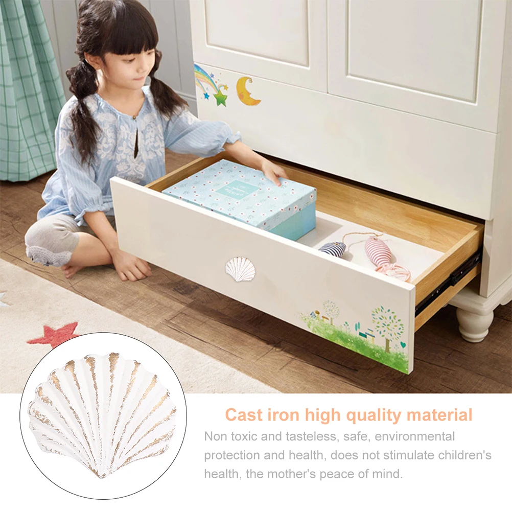

2pcs Scallop Cabinet Handles Iron Drawer Pulls Retro Mediterranean Style Corrosion Resistant Durable Cupboard for niture