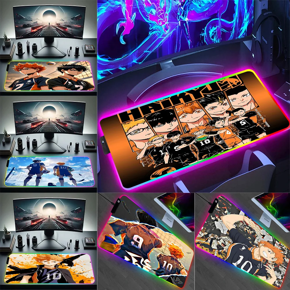 

Comic Anime H-Haikyuus Cool RGB Pc Gamer Keyboard Mouse Pad Mousepad LED Glowing Mouse Mats Rubber Gaming Computer Mausepad