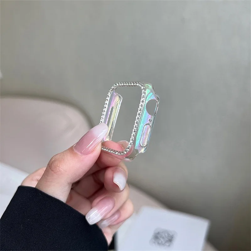 Rainbow Laser Transparent Band+Case For Apple Watch 7 41mm 45mm 38 40 42 44mm Glacier Strap Women Bracelet For iWatch 7 6 5 4 3