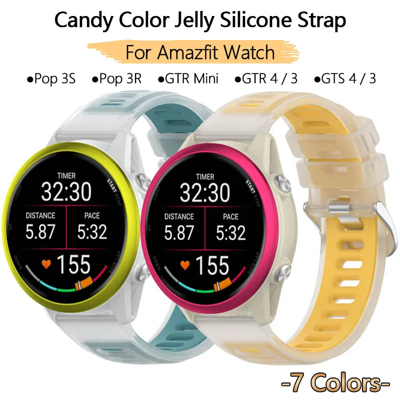 Para Amazfit POP 3S 3R GTS GTR 4 Mini 3 2 2e Pro Color caramelo gelatina correa de reloj de silicona mate translúcido correa de liberación