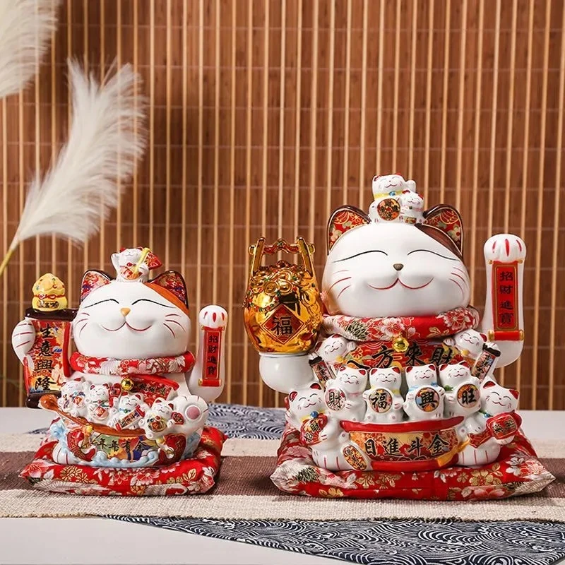 Ceramic Maneki Neko Lucky Cat Home Decor Waving Hand Cat Feng Shui Ceramic Fortune Cat Statue Kawaii Room Decor Accessories