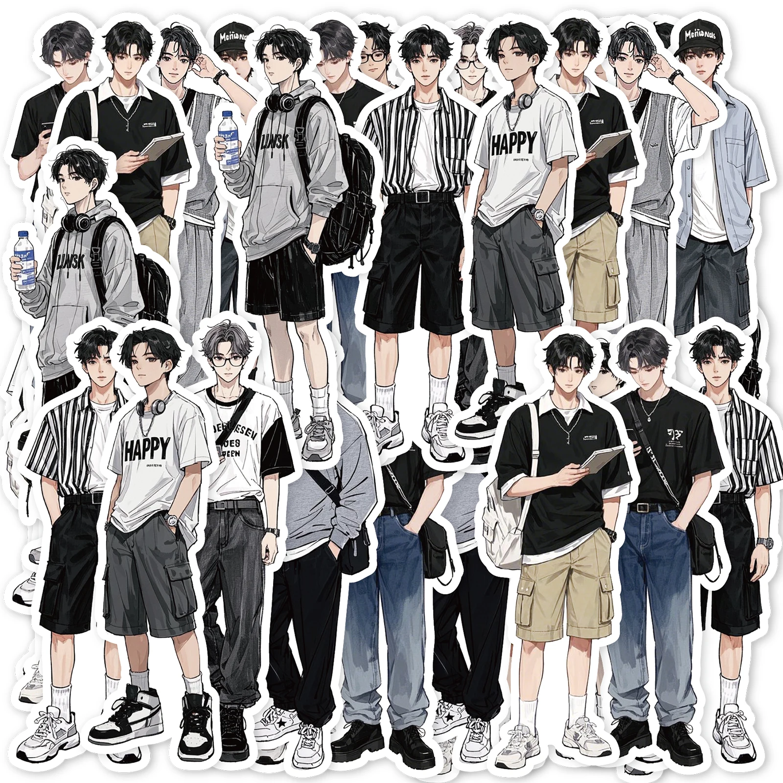 20pcs of Trendy and Exquisite Boy Character Pattern PET Stickers for Laptop Luggage Phone Cases Album Handmade Luggage Diy Decor