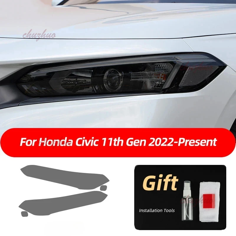 For Honda Civic 11th Gen 2022 Car Headlights Protective Film Front Headlamp Transparent Smoke Black TPU Sticker