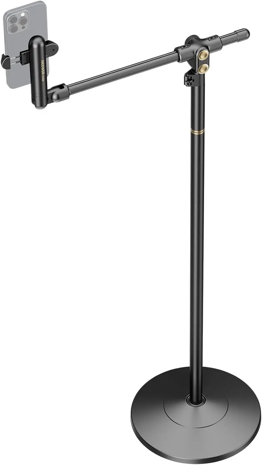 

Adjustable Phone Floor Stand with Horizontal Arm, Weighted Base for iPhone Samsung Video Recording