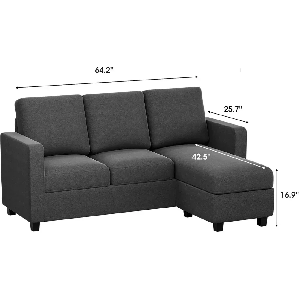 Sofa, Sectional Couch with Reversible Chaise, Fabric Small Sofa for Living Room