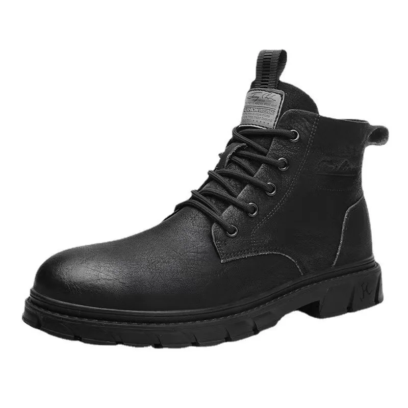 

Short boots men's autumn 2025 new high top men's British casual black leather shoes workwear