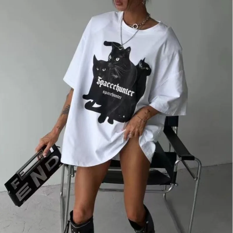 ARTIE | Punk Gothic Tee Streetwear Graphic Tees Women Cat Print 90s Cute Tee Summer Emo Aesthetic Y2k Clothes Vintage Crop Tops